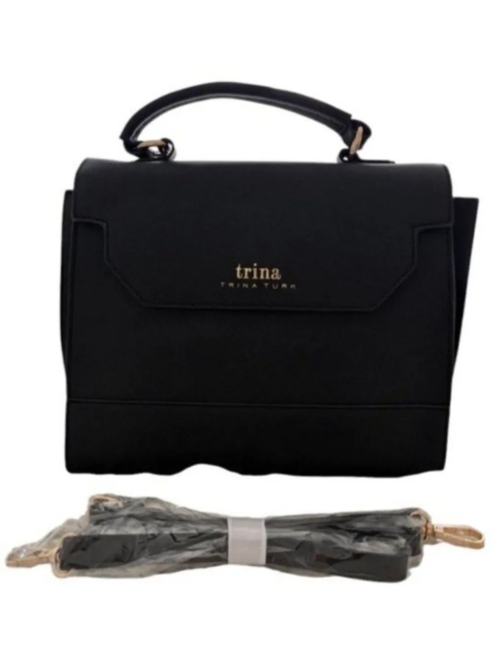 Trina Turk Top Handle Satchel Black Vegan Leather Shoulder Bag NWT $148 MSRP
